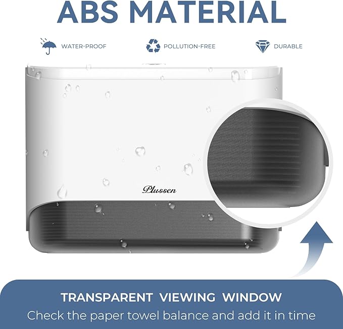 Commercial Paper Towel Dispenser Wall Mount C-Fold Multifold Trifold Hand Towels Dispenser for Bathroom, Two Key Lock Design No-Drilling Adhesive & Screws Included, ABS Built, White-PN6012