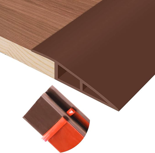 Floor Transition Strip Self Adhesive Vinyl Door Threshold for Doorways Carpet Edging Trim Overlap Edge Reducer for Laminate Floor, Carpet, Tile (Brown, 3/5" to 4/5", 6.6Ft)