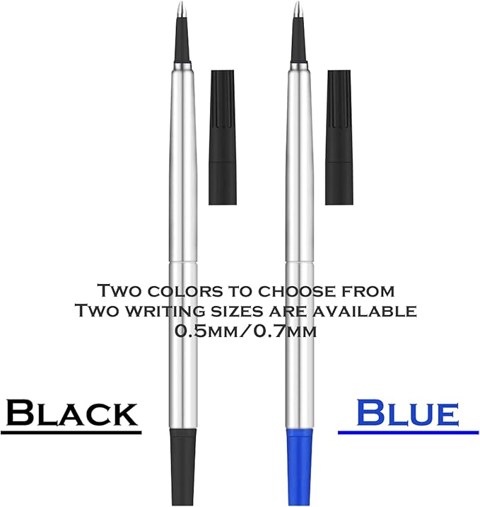 DunBong Quink Ink Rollerball, Compatible with Parker Rollerball Pens, 0.5mm Fine Point, Black Ink Refill Pack of 5, Replaceable Gel Ink Pen Refills, Smooth Writing (Black-0.5mm)