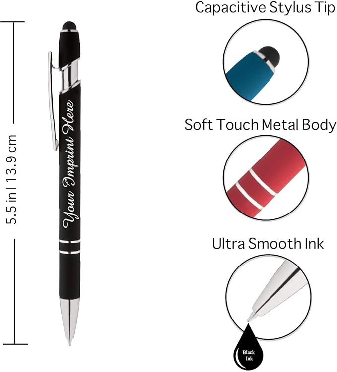 Up to 500 Pcs Custom Pens Bulk | Rainbow of Colors | Soft-Touch Metal Black Ink Personalized with Name or Message (Light Blue, 12 pcs)