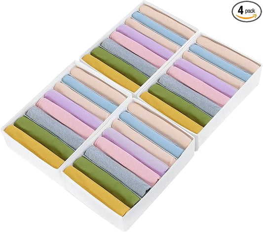 4 Packs T-shirt Drawer Organizers for Clothing,8 Grids Compartment Wardrobe Storage Box, Washable Clothes Organizer for Folded Clothes, T-shirt, Legging, Silk Scarve-White