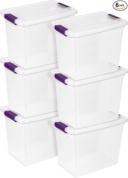 Sterilite 6-Pack 27 Quart ClearView Latch Box, Stackable Organizer Bins with Latching Lids - Clear Plastic Organization Containers for Closet, Bedroom, Shelving Units and Everyday Home Storage