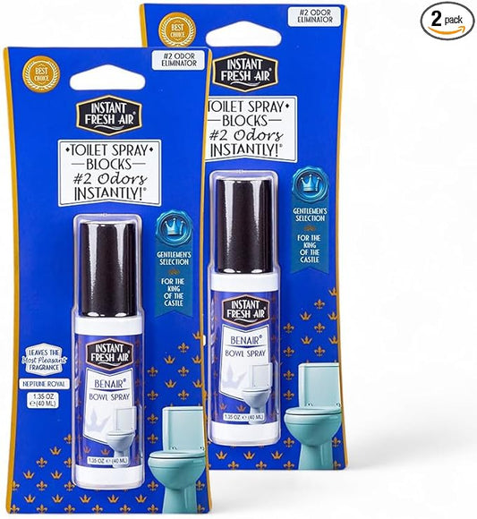 2-Pack: Superior Toilet Spray for Men with Instant Odor Elimination, Neptune Royal Fragrance, Odor Eliminator Bathroom Spray, Travel Size, Long-Lasting, Eco-Friendly, 1.35 Oz. - INSTANT FRESH AIR
