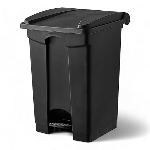 PRO&Family Step-On Trash Can with Lid, Plastic Waste Bin, Foot Pedal Operation (Black, 12 Gallon)