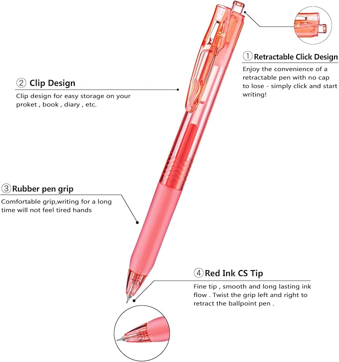 Aozora Red Gel Pens Fine Point Smooth Writing Pen 40 Pack Retractable Red Gel Ink Pen with Soft Grip 0.5mm Quick Dry Office School Supplies(20 Pens with 20 Refills)