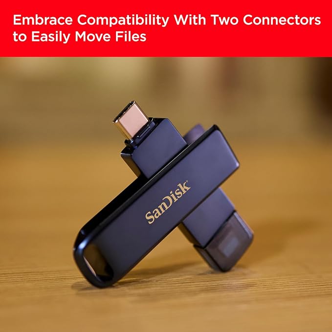 SanDisk 64GB Phone Drive for iPhone - Works with iPhone 15 and Newer (USB-C Connector) and iPhone 14 and Older (Lightning Connector), Metallic Sky - SDIXD0N-064G-GN6NN