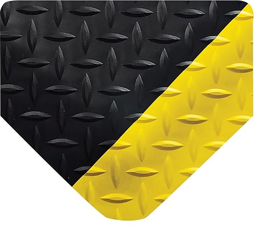 Wearwell 414.1516x2x6BYL Diamond-Plate SpongeCote UltraSoft Mat, 6' Length x 2' Width x 15/16" Thick, Black with Yellow