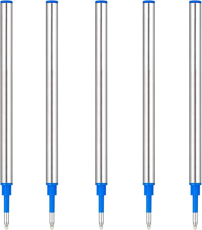 DunBong Rollerball Pen Refills, Roller Ball Fine Point 0.5mm, Red Ink Refill Pack of 5 - Replaceable Ballpoint Pen Refills Medium Point (Blue)