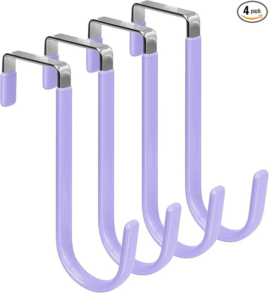 FYY Over The Door Hooks, 4 Pack Door Hangers Hooks with Rubber Prevent Scratches Heavy Duty Organizer Hooks for Living Room, Bathroom, Bedroom Hanging Clothes, Towels, Hats, Coats, Bags Lavender