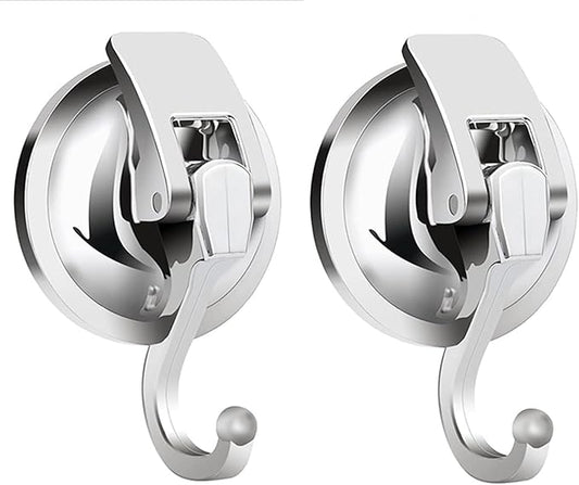 Suction Cup Hooks for Shower, Bathroom, Kitchen, Glass Door, Mirror, Tile – Loofah, Towel, Coat, Bath Robe Hook Holder for Hanging – Waterproof Wreath Hook (Silver 2Pack)