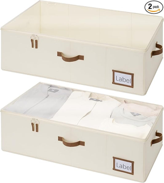 StorageWorks Under Bed Storage Bins, 10'' Underbed Storage Containers with Lid, 90L Clothes Organizer for Bedding, Blankets, Sweaters, Shoes, 2-Pack
