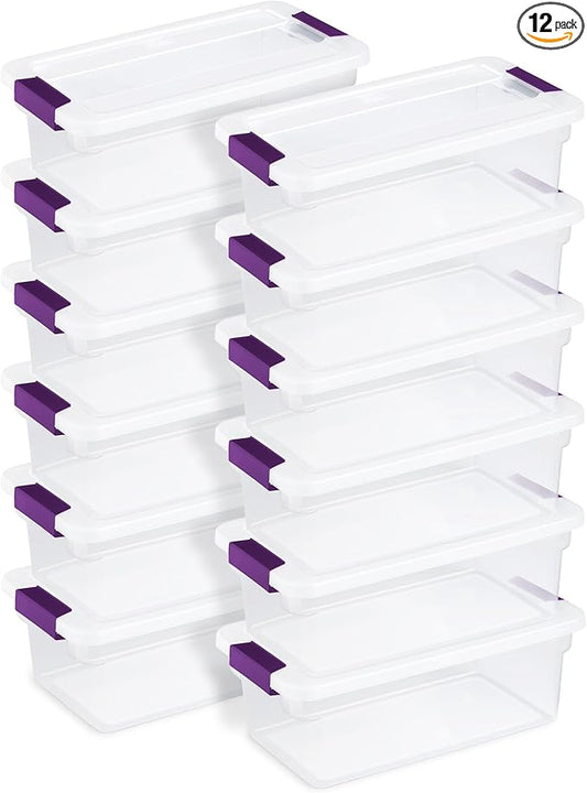 Sterilite 12-Pack 6 Quart ClearView Latch Box, Stackable Organizer Bins with Latching Lids - Clear Plastic Organization Containers for Closet, Bedroom, Shelving Units and Everyday Home Storage
