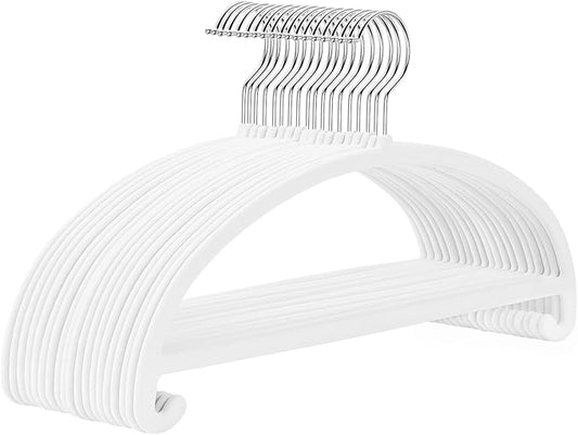 MIZGI 50 Pack White Velvet Hangers - No Shoulder Bumps, Heavy Duty Non-Slip Chrome Hooks for Jackets, Coats, Pants