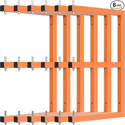 Lumber Rack Wall-Mounted Lumber Storage Rack, Heavy Duty Wood Storage Racks with 9-Level System, 1980 LB Sturdy Garage Wood Organizer, Orange Lumber Metal Racks for Indoor and Outdoor (6 Pack)