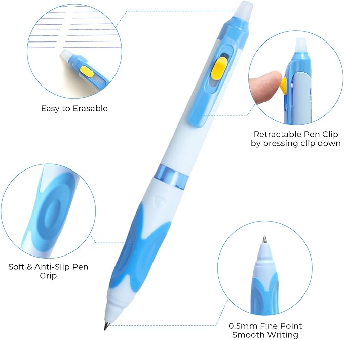 M&G 6 Pcs Retractable Erasable Gel Pens, 0.5 mm Blue Ink Gel Pen, Extra Fine Point Erasable Pen Make Mistakes Disappear, Premium Comfort Grip Note Taking and Crossword Puzzles