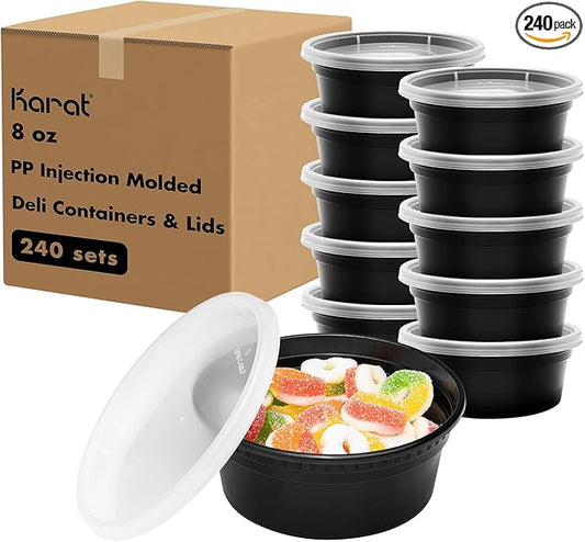 Karat [8oz - 240 ct Black PP Injection Molded Round Deli Containers with Lids (FP-IMDC8-PPB)