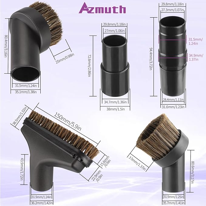 6 Pack For Shark Vacuum Attachments, Soft Horsehair Vacuum Brush Attachment with Vacuum Hose Adapter, 1 1/4 Vacuum Attachments for Multiple Household Vacuum Cleaners