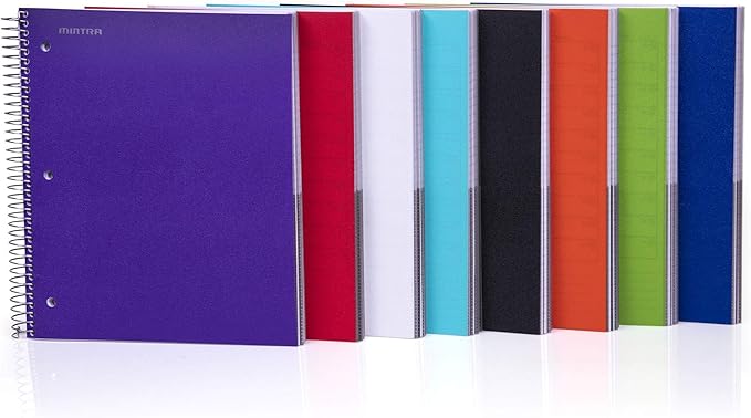 Mintra Office Durable Spiral Notebooks, 5 Subject (Blue, Wide Ruled 1pk)