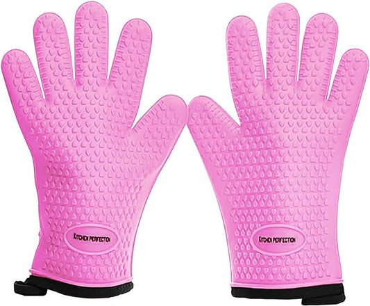 KITCHEN PERFECTION XL Silicone Smoker Oven Gloves-Extreme Heat Resistant BBQ Gloves-Handle Hot Food Right on Your Grill Fryer&Pit|Waterproof Grilling Cooking Baking Mitts|Superior Value Set+3 Bonuses