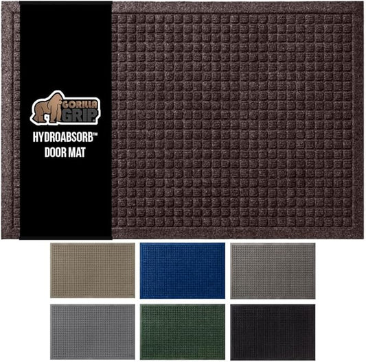 GORILLA GRIP Front Door Mat, 47x35, Indoor Outdoor Ultra Absorbent HydroAbsorb Doormat, Absorbs Up to 6 Cups of Water, Stain and Fade Resistant, Rubber Backing Doormats, Captures Dirt, Coffee