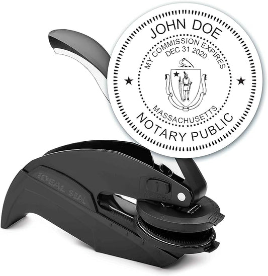 MaxMark Notary Seal Round Embosser for Massachusetts State - Includes Gold Burst Seal Labels (50 Count)