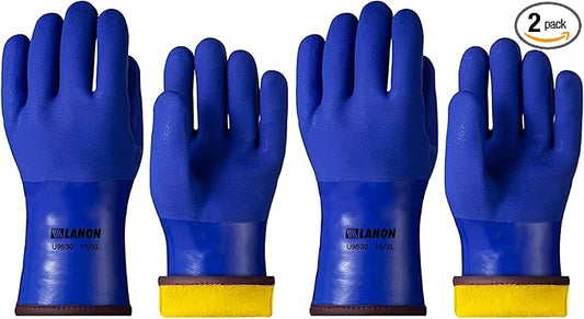 LANON PVC Coated Cold Proof Heavy Duty Gloves, Waterproof Warm Work Gloves for Freezer Work, Chemical & Oil Resistant, Non-Slip, XL (Pack of 2)