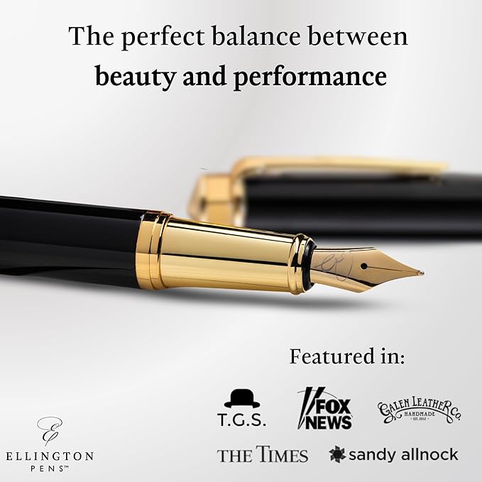 Luxury Fountain Pen Set- Fountain Pens for Writing - Smooth Extra Fine Nib - Includes Refillable Ink Converter, 3 Ink Cartridges [Black & Blue], Gift Box - Elegant Calligraphy