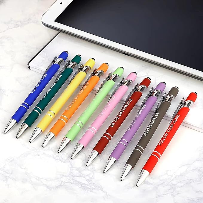 10 Pcs Inspirational Pens - Motivational Ballpoint Ink Pens Bulk with Stylus Tip quotes Gifts for School Coworkers Office Supplies Black Ink