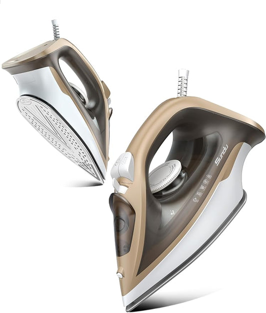 Steam Iron for Clothes Rapid Heating, 1500W Iron with Non-Stick Ceramic Soleplate, Auto-Off, Burst of Steam, 500 Microsteam Holes, Self-Cleaning, 12.31oz Water Tank Ironing Clothes for Home