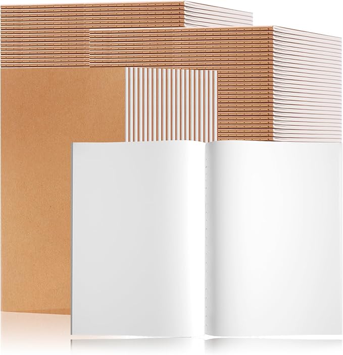 60 Pack A5 Unline Kraft Notebooks, 8.3x5.5inch Blank Journal Notebook Bulk for Drawing & Writing, Small Blank Paper Sketchbook Travel Journal Set for Adult, Paint Beginner and Student, 60 Pages