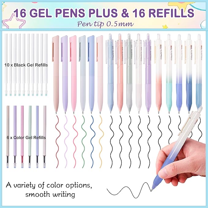 School Supplies Set for Teens Girls - Cute Pink Pencil Case, 10 Mechanical Pencils 0.5 0.7 2.0mm,12 Highlighters, 16 Pens, 452 Lead & Gel Refills Complete College Essentials, Drafting & Writing Kit