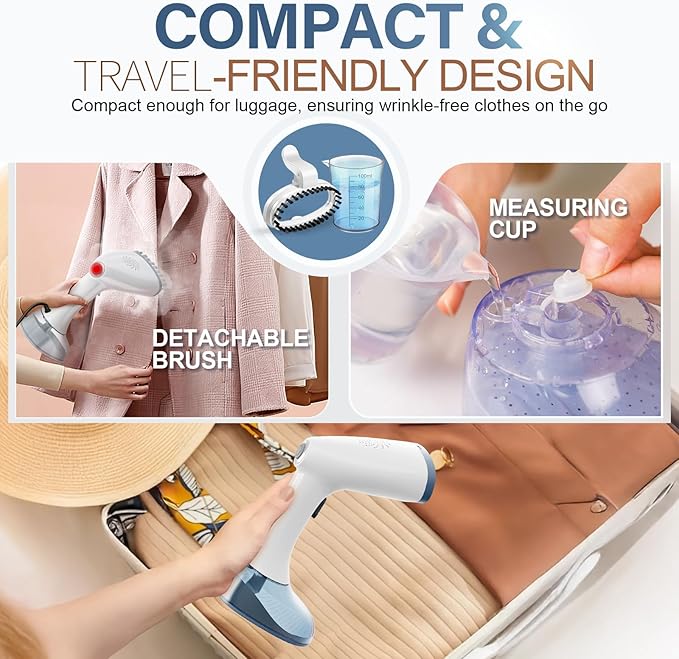 Steamer for Clothes, 1800W Fast Heat-up Clothes Steamer Handheld Garment Steamer with 3 Steam Settings, 380ml Water Tank, 9.8' Cord, Portable Travel Steam Iron for Removes Wrinkle Safe on All Fabrics