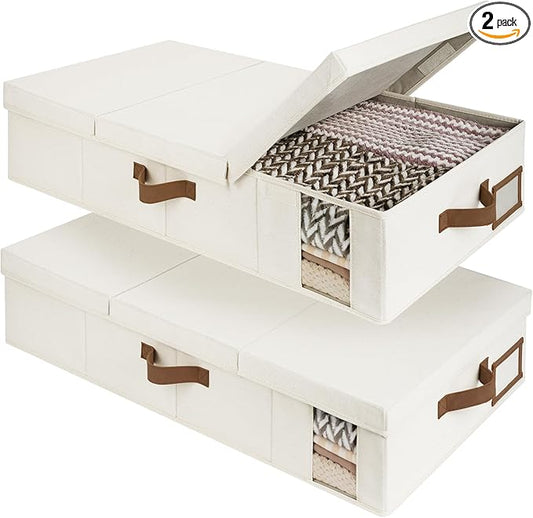 StorageWorks 2-Pack Large Under Bed Storage Bins with Lids, Underbed Storage Containers with Handles and Label Holder, Closet Organizer for Clothes, Blankets, Sweater