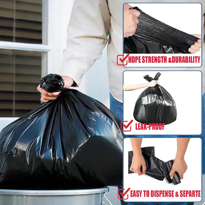 13 Gallon Trash Bags, 100 Count Black Tall Kitchen Garbage bags, Multi-purpose Trash Can Bin Liners for Bathroom, Office, Industrial, Commercial, Janitorial, Municipal, Recycling