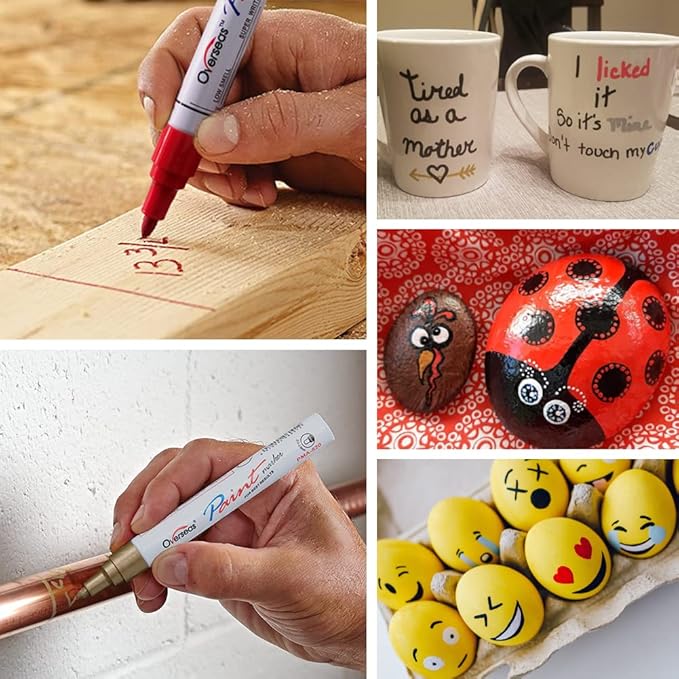 Overseas Permanent Paint Markers Pens - 3 Pack Yellow Oil Based Paint Pens, Medium Tip, Quick Drying and Waterproof Marker Pen for Metal, Rock, Wood, Fabric, Plastic, Canvas, Mugs, Stone, Glass