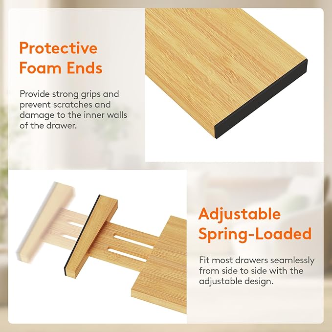 Lifewit 5 Pack Drawer Dividers Bamboo 4" High, 12-17" Adjustable Drawer Organizers for Clothes, Expandable Dresser Separators in Bedroom/Bathroom/Kitchen/Fridge/Office Organization and Storage