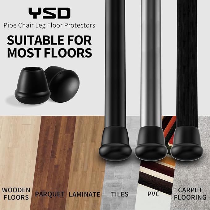 1 Inch Heavy Duty Rubber Chair Leg Caps - 24 PCS Non-Slip Furniture Floor Protectors with Metal Inserts for Wood, Tile, Carpet - Fits Chairs,Stools,Bar Stools