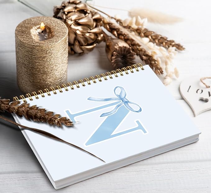 Initial N Notebook Journal,Personalized Teen Girl Gifts,Coquette Trendy Preppy Blue Bow Spiral Notebook,Monogrammed Gifts for Women Teen Girl,College Ruled Hardcover Spiral Notebook 5.5 x 8.3