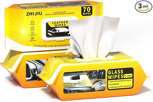 Car Wipes Extra Large 8" x 8" Car Interior Cleaning Wipes Leather Wipes For Car Car Glass Wipes Cleaning Wipes Interior Cleaning For Cars Trucks Jeeps And More 70 Count Each (3 Packs)