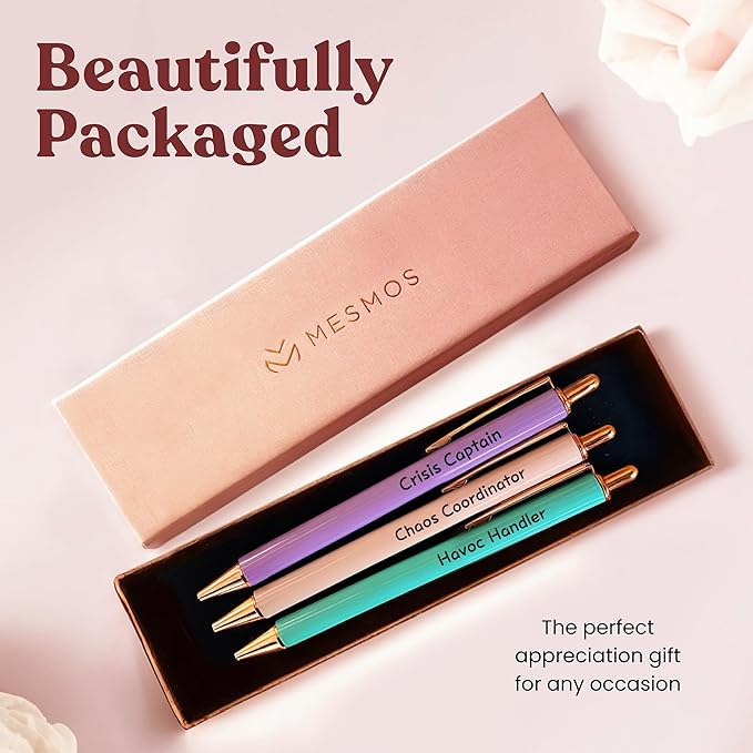 MESMOS 3pk Fancy Pen Set, Chaos Coordinator Boss Gifts for Women, Office Manager Boss Female Gifts, Leadership and Supervisor Gift, Funs with Funny Sayings for Adults