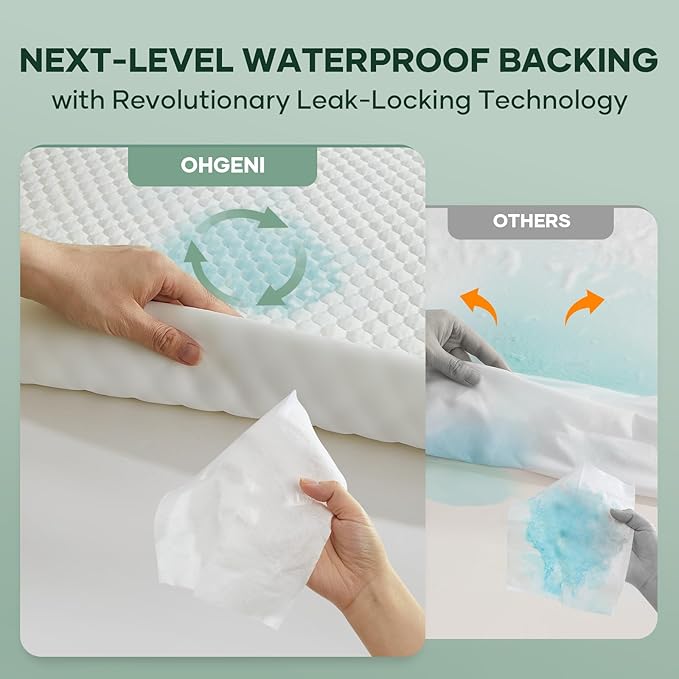 OhGeni 100% Waterproof Mattress Protector, Twin Size Mattress Pad, Fits 6"-20" Mattresses with Deep Pocket, Cooling, Breathable Fitted Sheets, Soft Bed Cover, Noiseless, Machine Washable