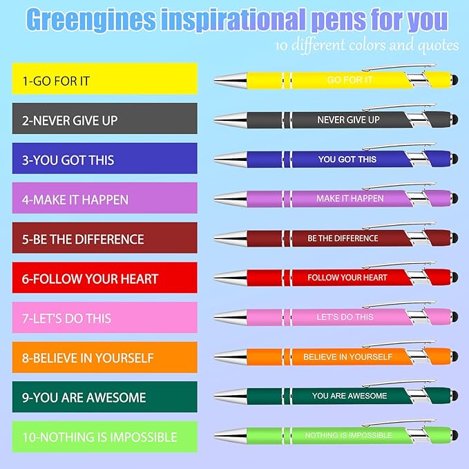 20 Pieces Inspirational Pens, Motivational Ballpoint Pen with Stylus Tip Funny Ink Pens Bulk Inspirational Gifts for Women Coworkers Office Supplies Black Ink