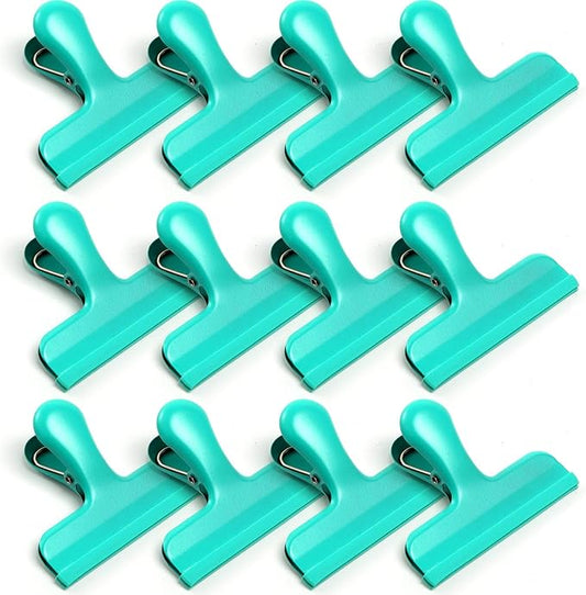 HOUSE AGAIN Chip Clips, 12 Pack Stainless Steel Chip Bag Clips Covered with Silicone, NO More Sharp Edges, Bag Clip for Food Packages, Heavy Duty for Kitchen and Office, Green