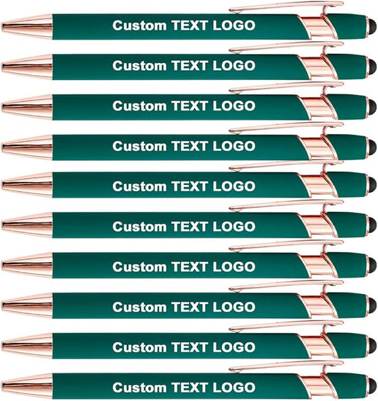 Custom Engraved Ballpoint Pens Bulk, Personalized with Name/Logo, Black or Blue Ink, Smooth Writing for Office, School, Business, Church, Reunion 100 Pcs Bulk Green