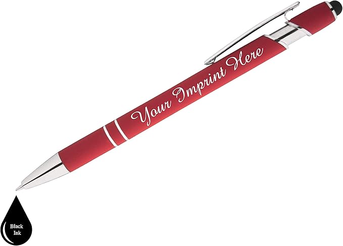 Up to 500 Pcs Custom Pens Bulk | Rainbow of Colors | Soft-Touch Metal Black Ink Personalized with Name or Message (Red, 25 pcs)