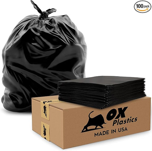 OX Plastics Black Trash Bags - Heavy Duty Garbage Bags, Extra Thick Unscented Large Trash Can Liners for Home, Outdoor, and Commercial Use - 39 Gallon, 100 Count