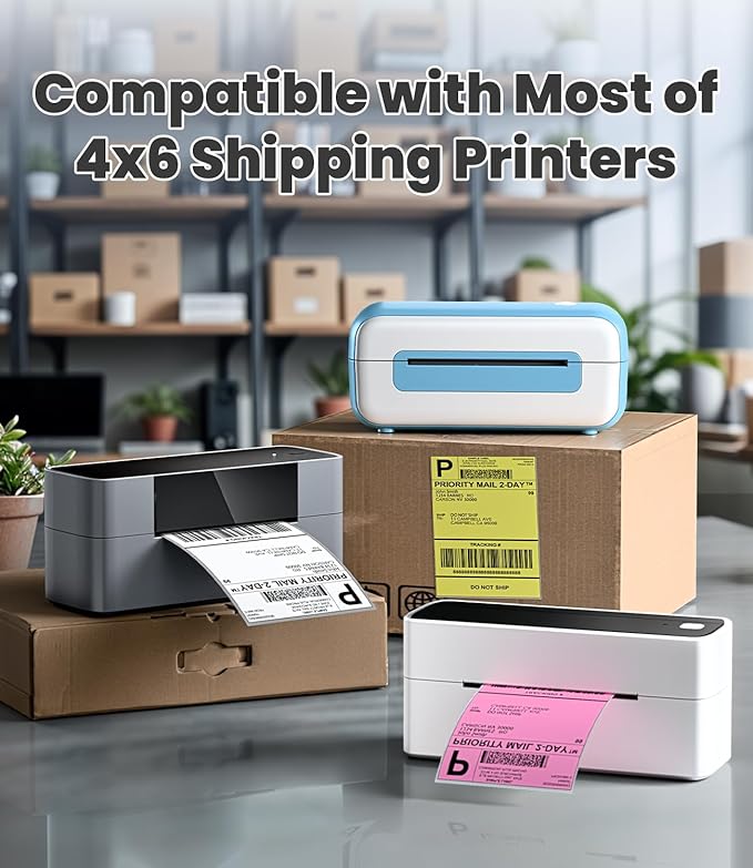 Pink Thermal Labels 4x6 for Shipping Label Printers - 500 PCS Pink Shipping Labels Compatible with Thermal Printers 4x6, Water/Oilproof Label Paper, Use for Logistics Business