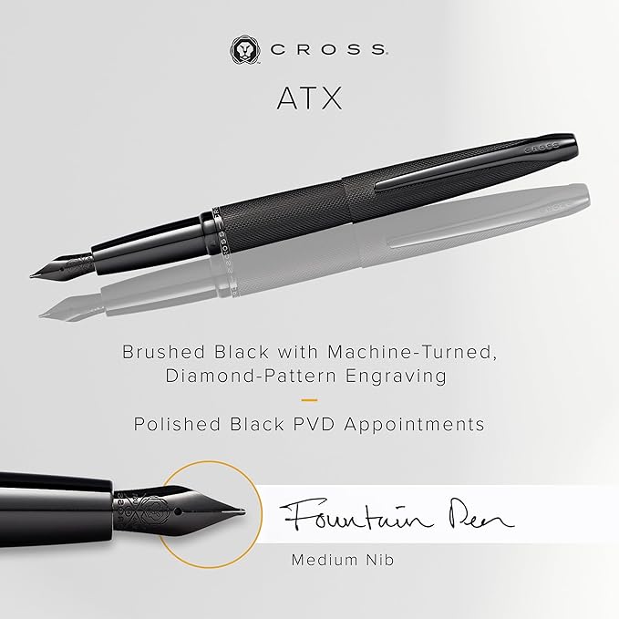 Cross ATX Refillable Fountain Presented in a Luxury Gift Box - Medium Point, Black Ink, Sandblasted Black