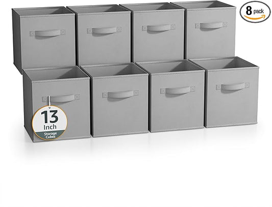 Sorbus 13 Inch Storage Bins - Sturdy Collapsible Fabric Storage Cubes with Handle - 8 Foldable Baskets for Organizing Clothes, Toys, Books - Storage Baskets for Shelves, Closets
