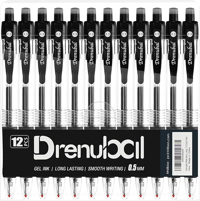 Glide Retractable Ball Pensfor School Office, Medium Point (0.5 mm), Black, Comfortable Rubber Grip For Writing, 12-Count Pack